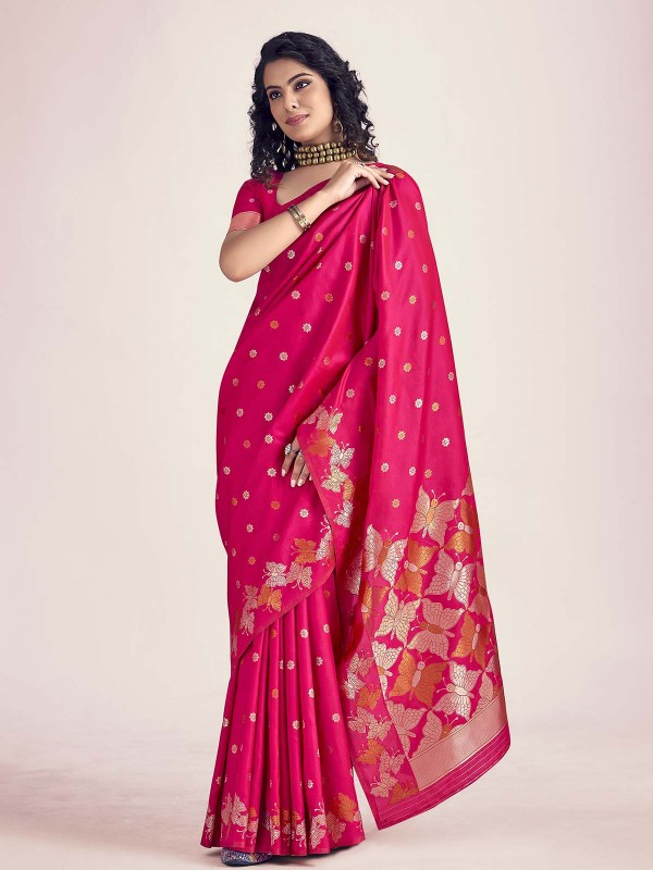 Rani Pink Soft Banarasi Silk Saree